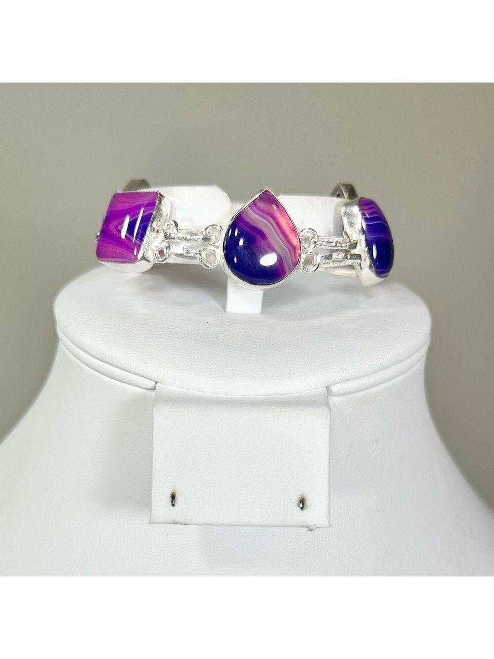 Purple Botswana Agate 925 Gemstone Bracelet
